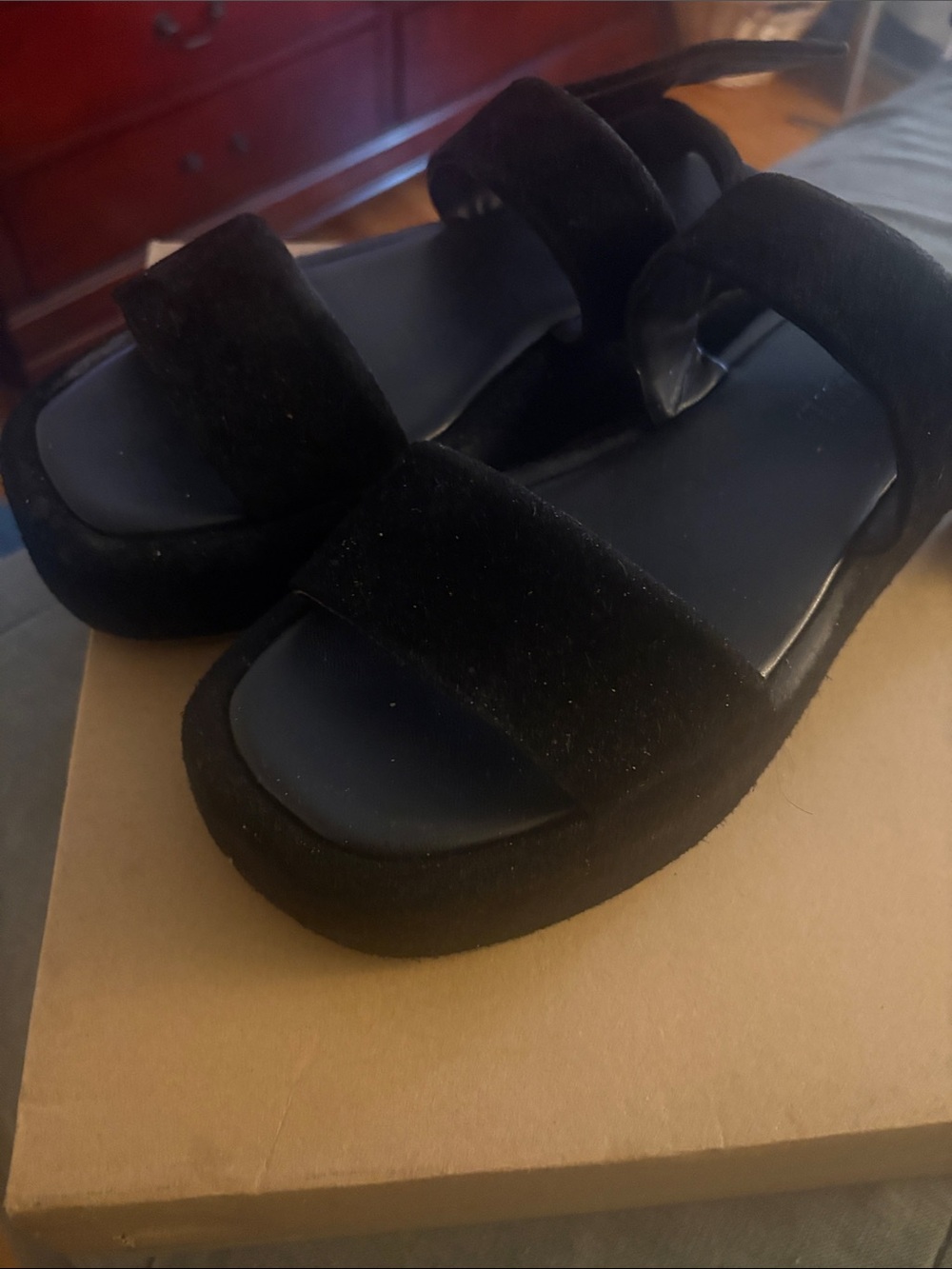 Steve Madden Black Velvet Platform Slide Sandals